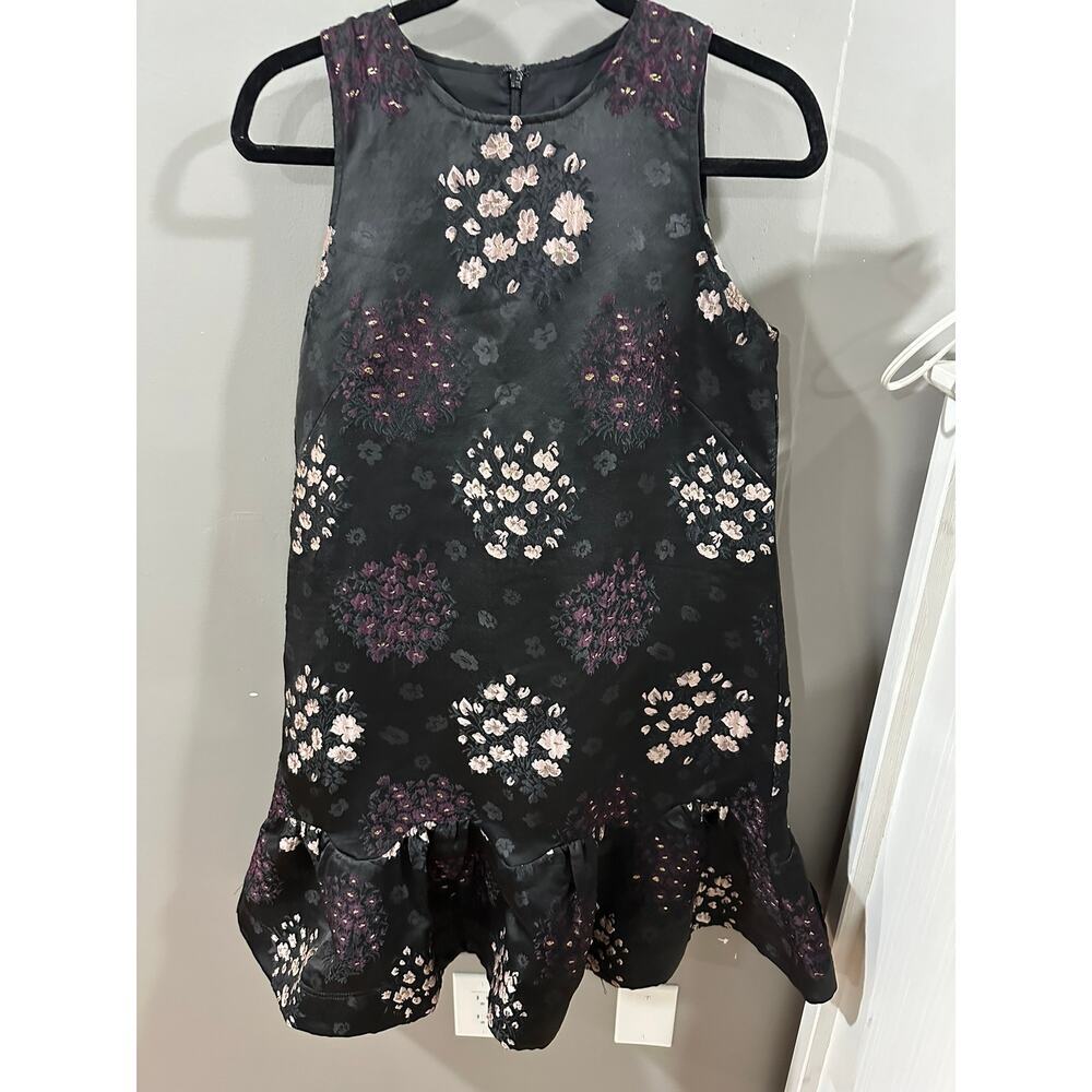 size 8 Taylor BLACK LABEL 0106M Black-Multi Embroidered Jacquard Flounce Dress